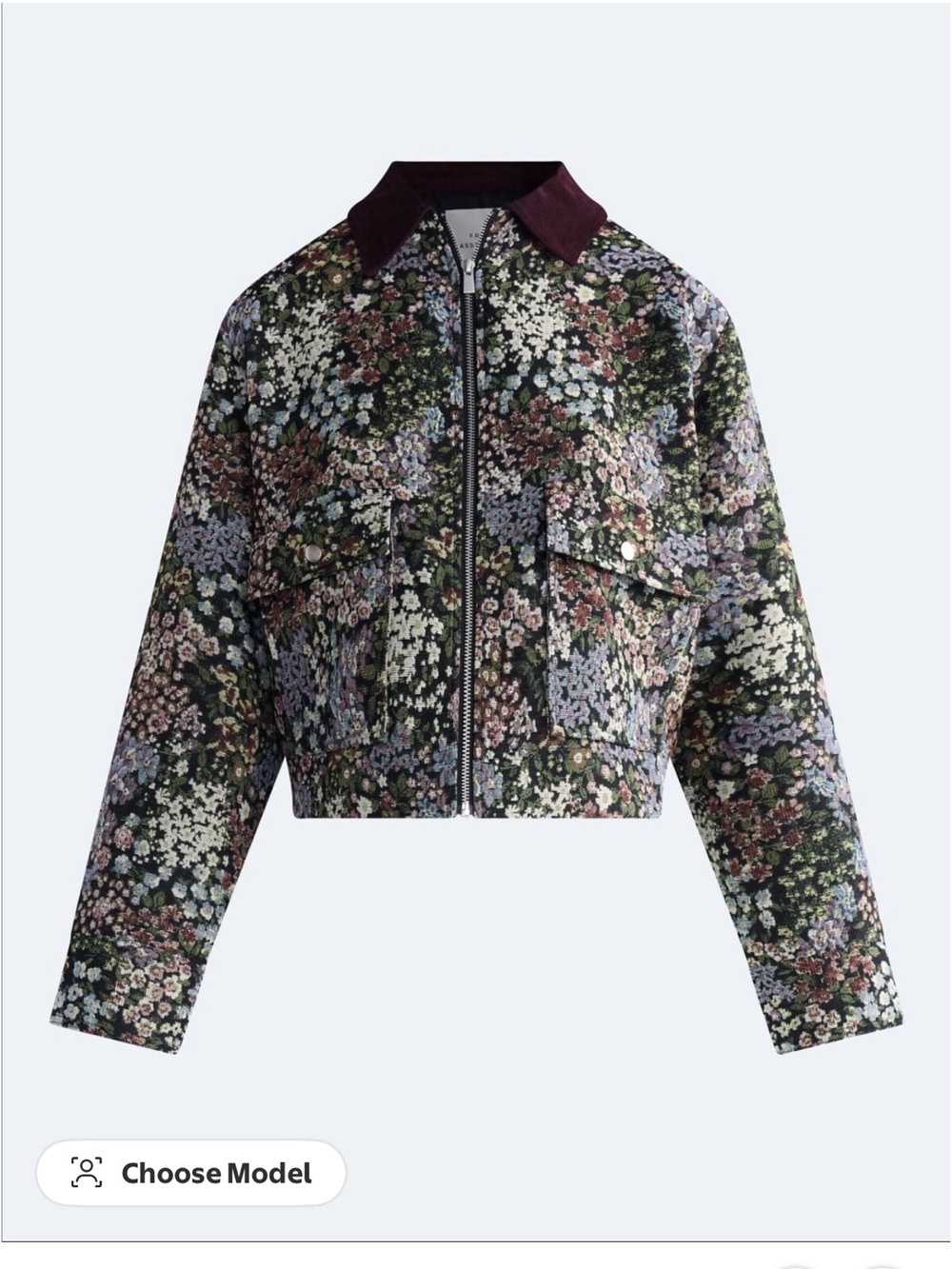 Floral Cropped Utility Jacket with Contrast Collar - Black Multi